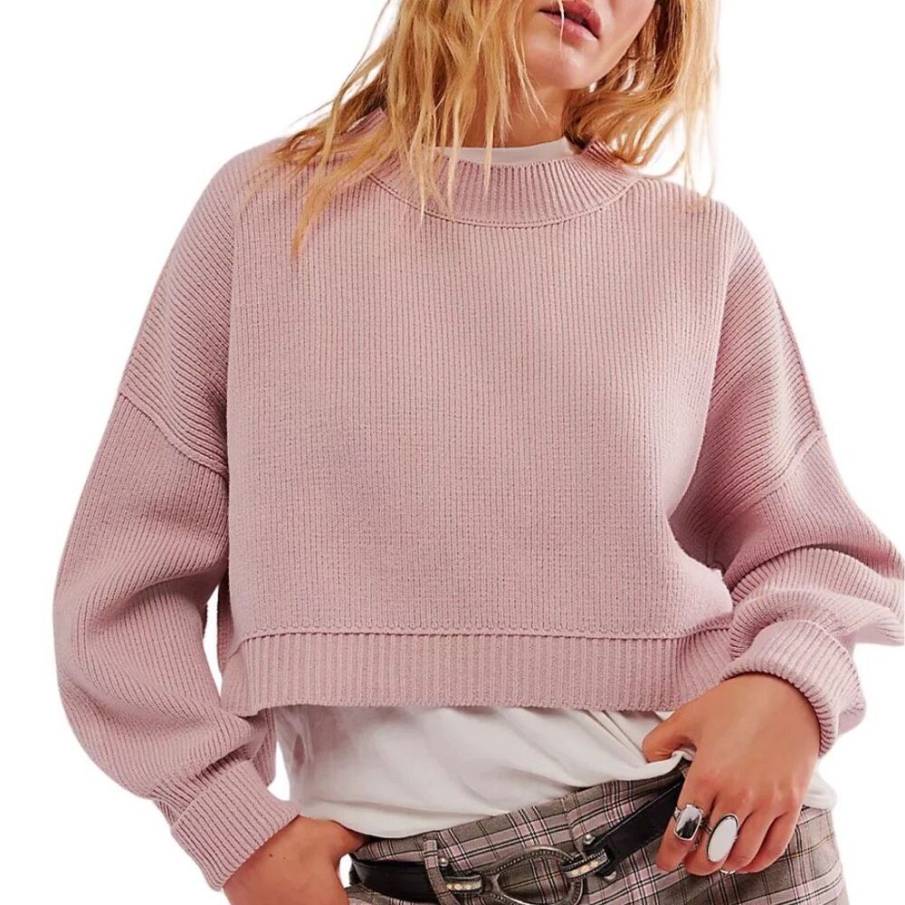 Free People Easy Street Pullover Sweatshirt Pink Size S Relaxed Fit